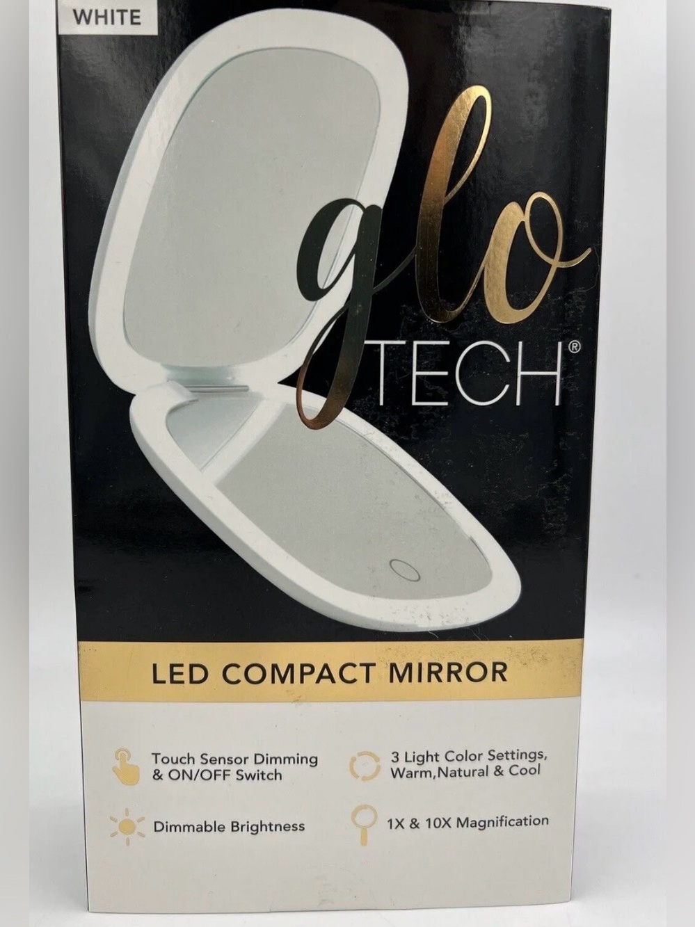 White LED Compact Mirror - Touch Sensor, 1X & 10X Magnification
